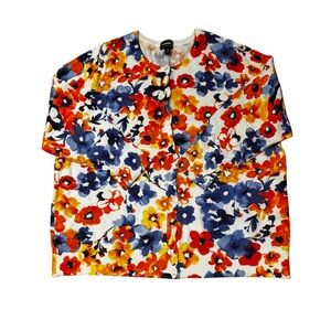 Lands' End Floral Cardigan in White, Blue, Red, Yellow